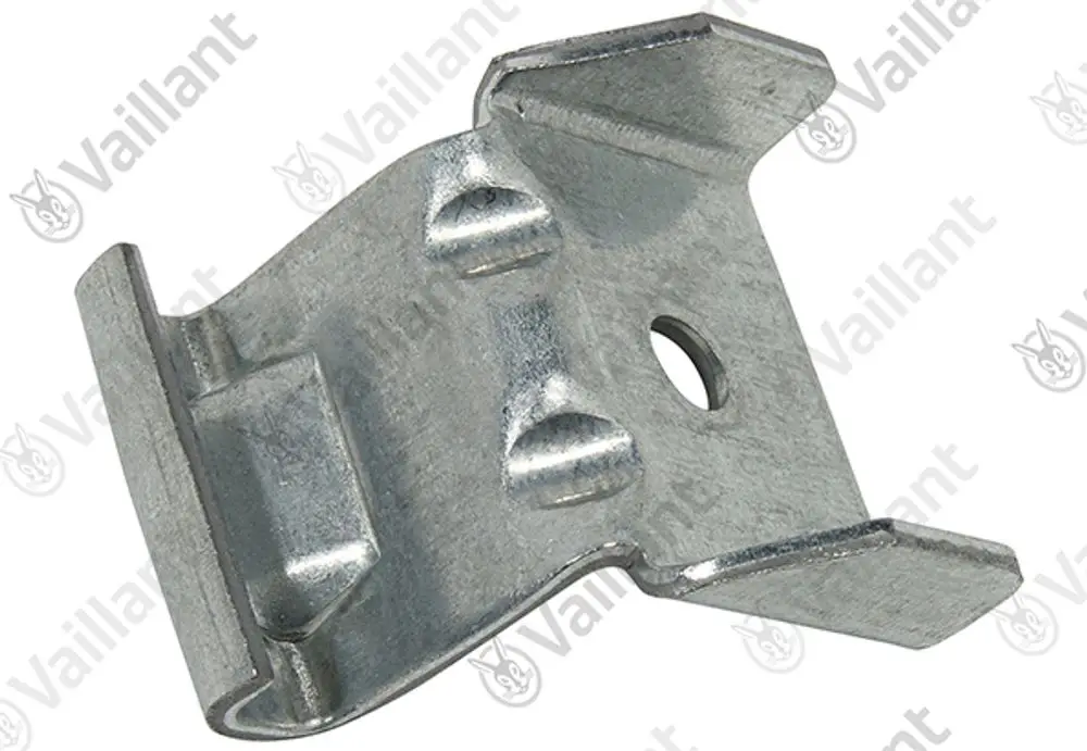 Metallischer Halter von Vaillant, geformt mit mehreren Ausprägungen und einer Befestigungslasche, geeignet für Montageanwendungen.